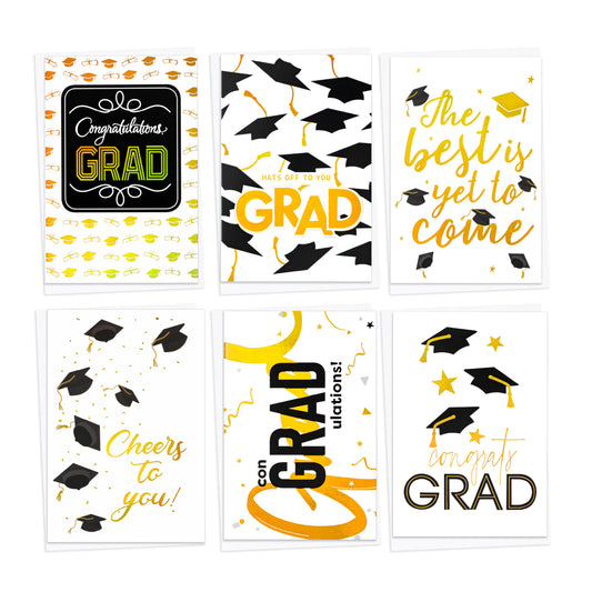 24 Pack Gold Foil 2025 Graduation Cards Bulk with Envelopes & Stickers - Variety of 6 Artist-Rendered Designs - Perfect for College & High School Graduation Gifts and Party Supplies. - 8