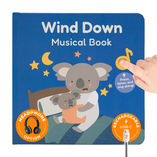 Cali’s Books Wind Down – USB-C Rechargeable Baby Book for Toddlers 1-3, Headphone Jack, Expert-Designed Bedtime Musical Book with Gentle Activities and Affirmations for a Calming Nightly Routine