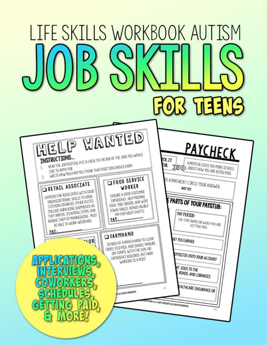 Job Skills for Teens: Life Skills Workbook Autism (Special Education Workbooks) - 9885