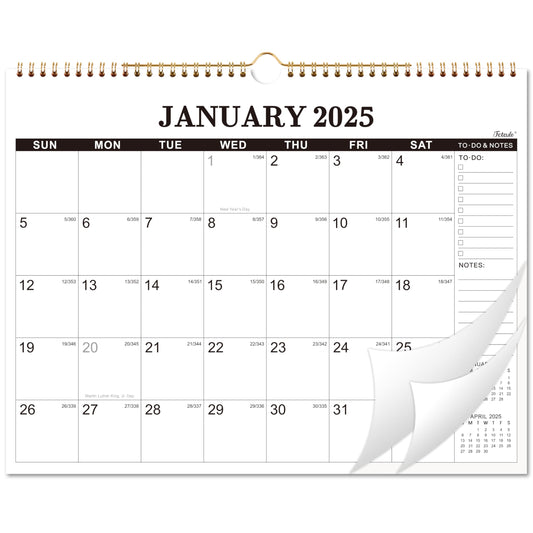2025 Wall Calendar - Wall Calendar 2025, JAN 2025 - DEC 2025, 12 Months Hanging Calendar 2025, 15”x 11.5", 2025 Calendar Wall with To Do & Notes, Daily Blocks - 7781