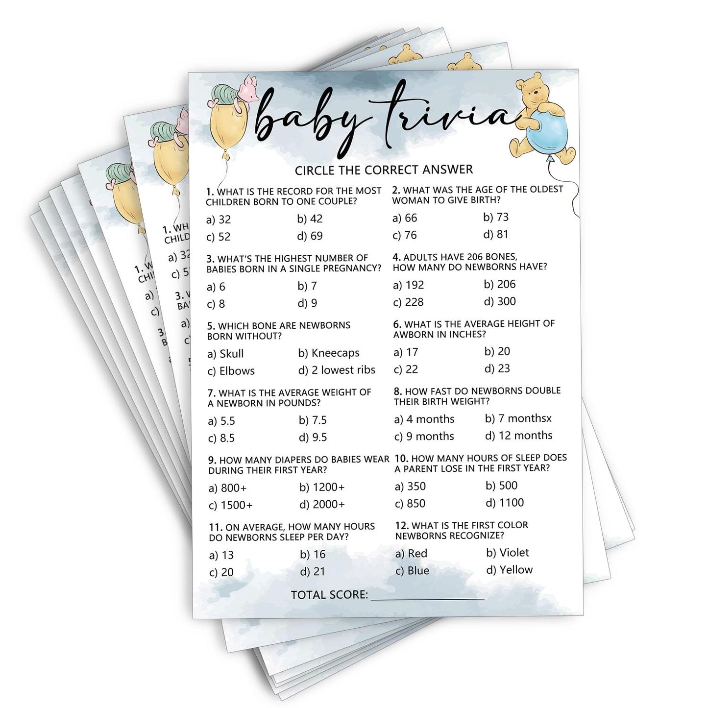 Winnie Baby Shower Games - 30pcs Baby Trivia Game - Fun Baby Shower Game Activity, Gender Neutral Baby Shower Games For Boy Or Girl