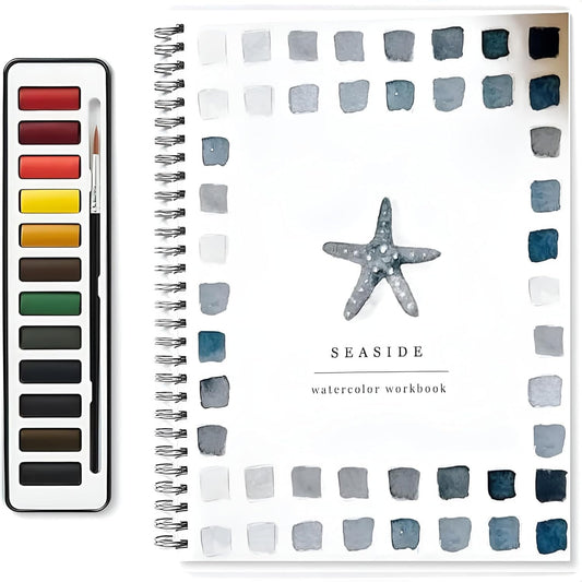 Watercolor Workbook, Beginner-Friendly Birds Watercolor Workbooks, 12 Colors Watercolor Paint Set with Paint Brush (Seaside)