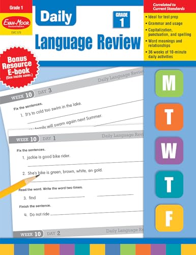 Evan-Moor Daily Language Review, Grade 1 Activities Homeschooling & Classroom Resource Workbook, Reproducible Worksheets, Teacher Edition, Daily Practice, Skills Assessment, Grammar, Punctuation - 1110