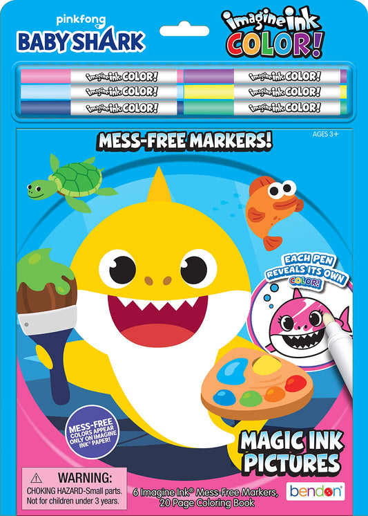 Bendon Baby Shark 20-Page Imagine Ink Imagine Color Pad with 6 Mess Free Markers 47226 - 6405